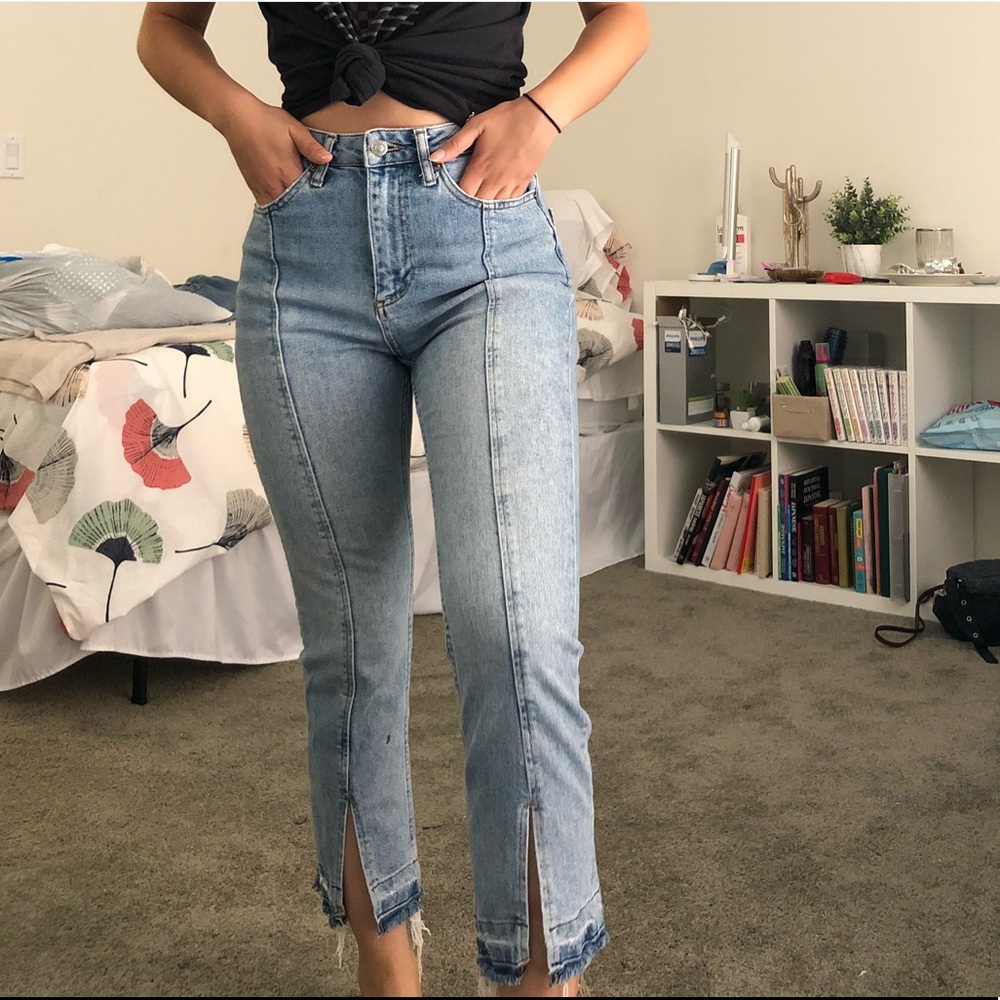 Topshop split hem Midwash cropped jeans